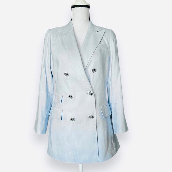 Antonio Melani Riviera Linen Blazer Jacket Fits Sz S Light Blue Silver Buttons - Picture 2 of 15